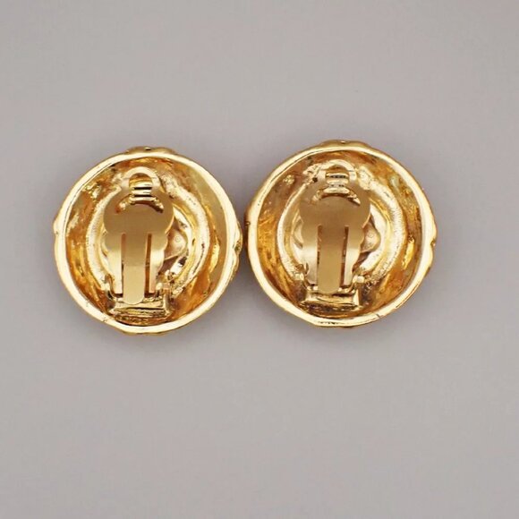 CHANEL CC Imitation Pearl Round Button Earrings 94P Clip-On Gold-Plated - Picture 5 of 8